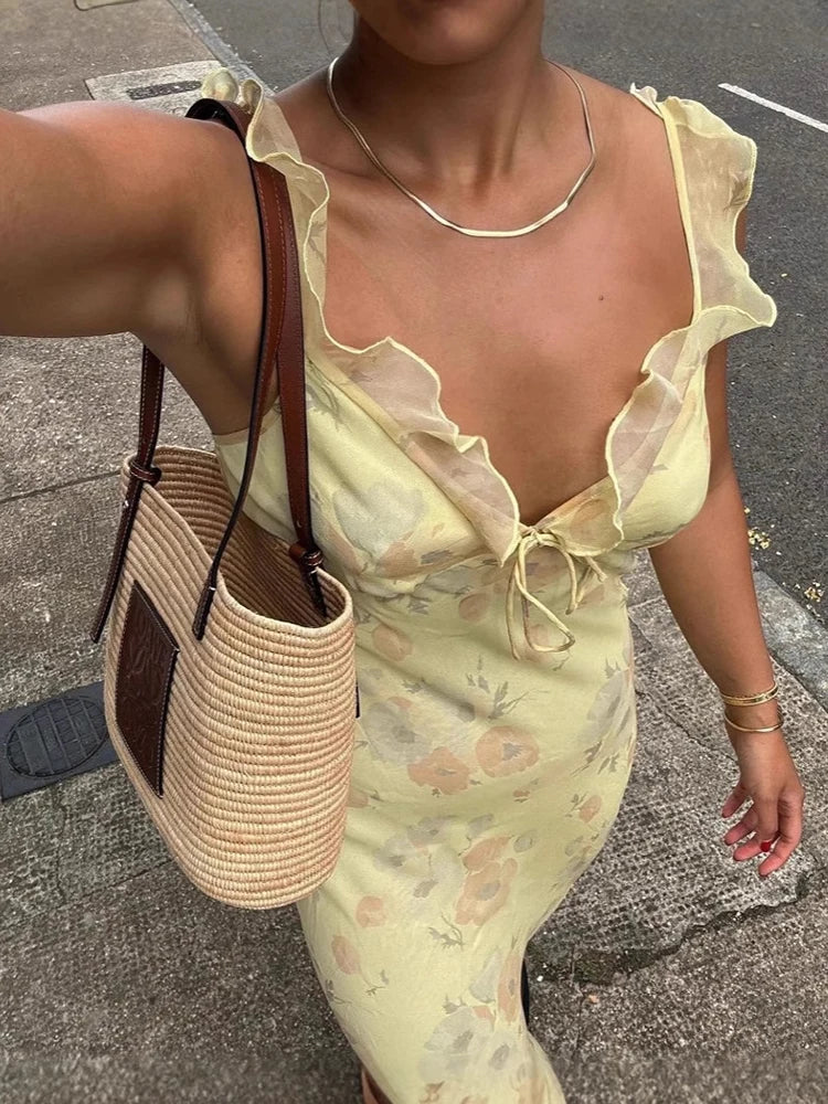 Ruffled Sling Backless Floral Dress Secondary image