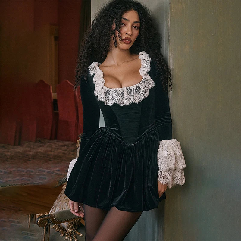 Velvet Lace Patchwork Wrap Mini Dress Main image
