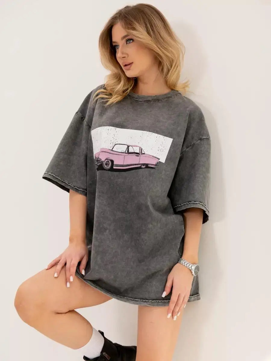 Planet Print Washed Pink T-shirt Secondary image