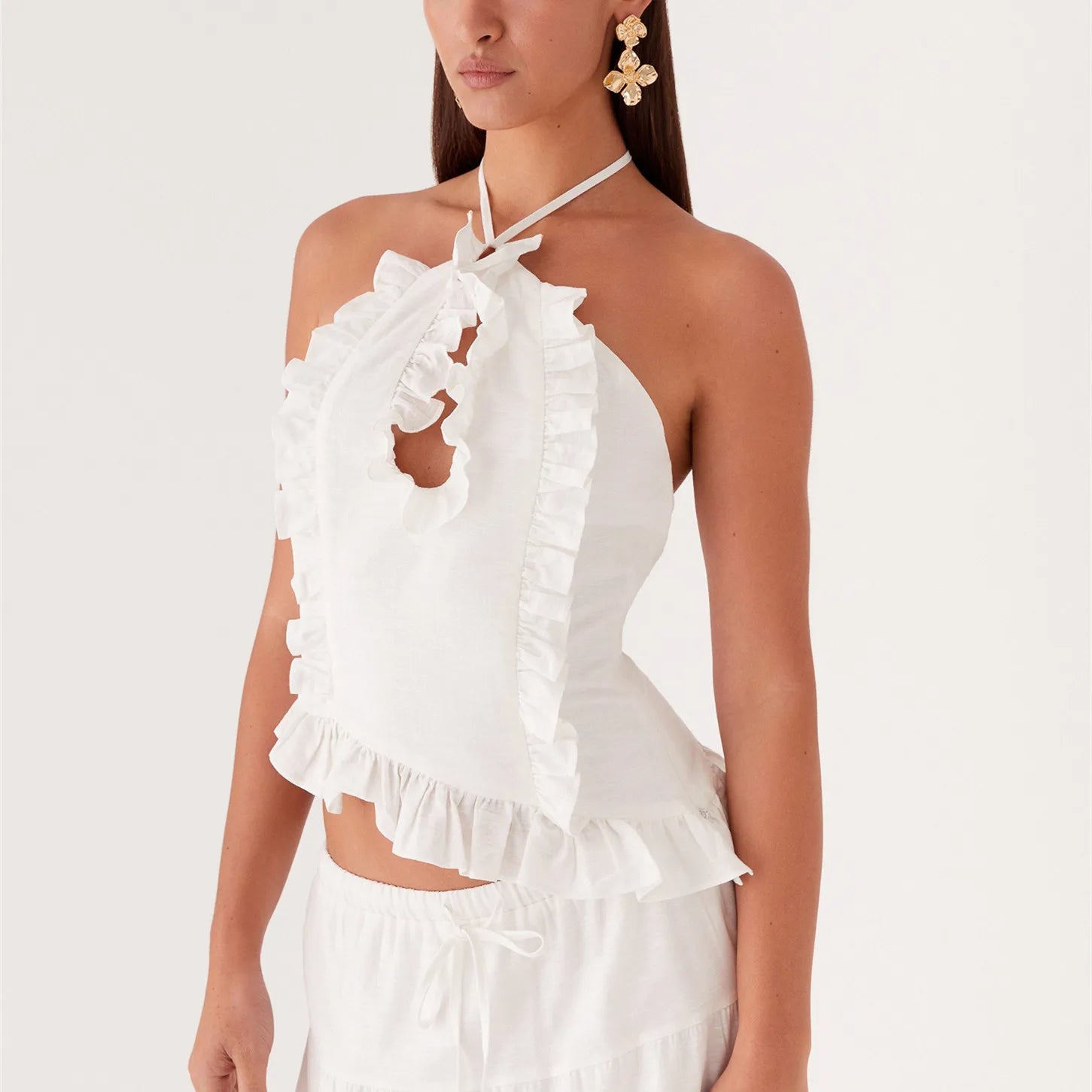 Ruffle Frill Cute Y2K Front Cut-out Backless Cami Top Secondary image