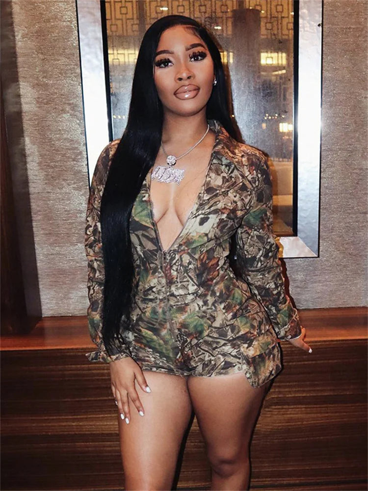 Camouflage Zip Up Long Sleeve Romper Secondary image