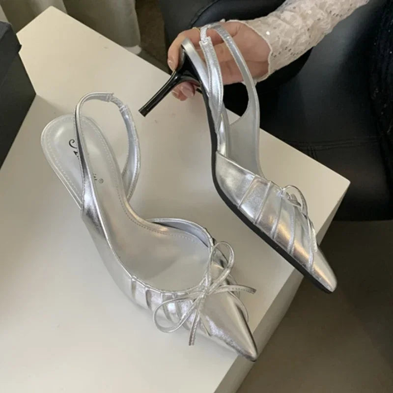 Pointed Toe Luxury Designer Slingback Shallow Bow Thin Heels High Heel Main image