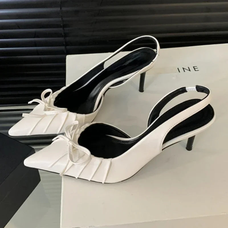 Pointed Toe Luxury Designer Slingback Shallow Bow Thin Heels High Heel Secondary image