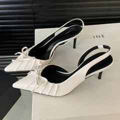Pointed Toe Luxury Designer Slingback Shallow Bow Thin Heels High Heel