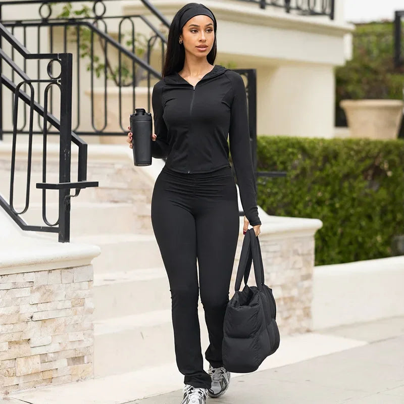 Hooded Zipper Skinny Knit Set Secondary image