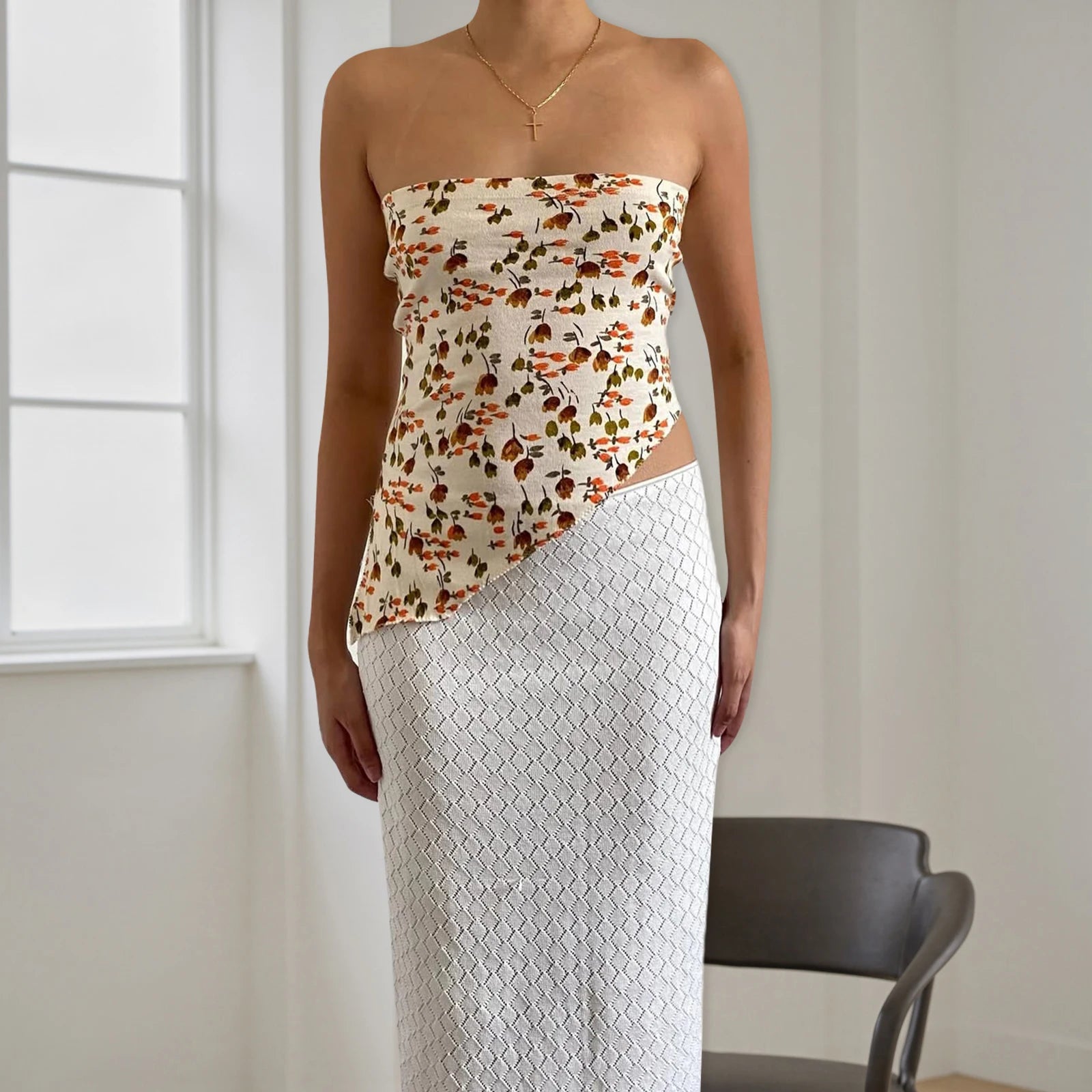 Vintage Floral Irregular Strapless Main image