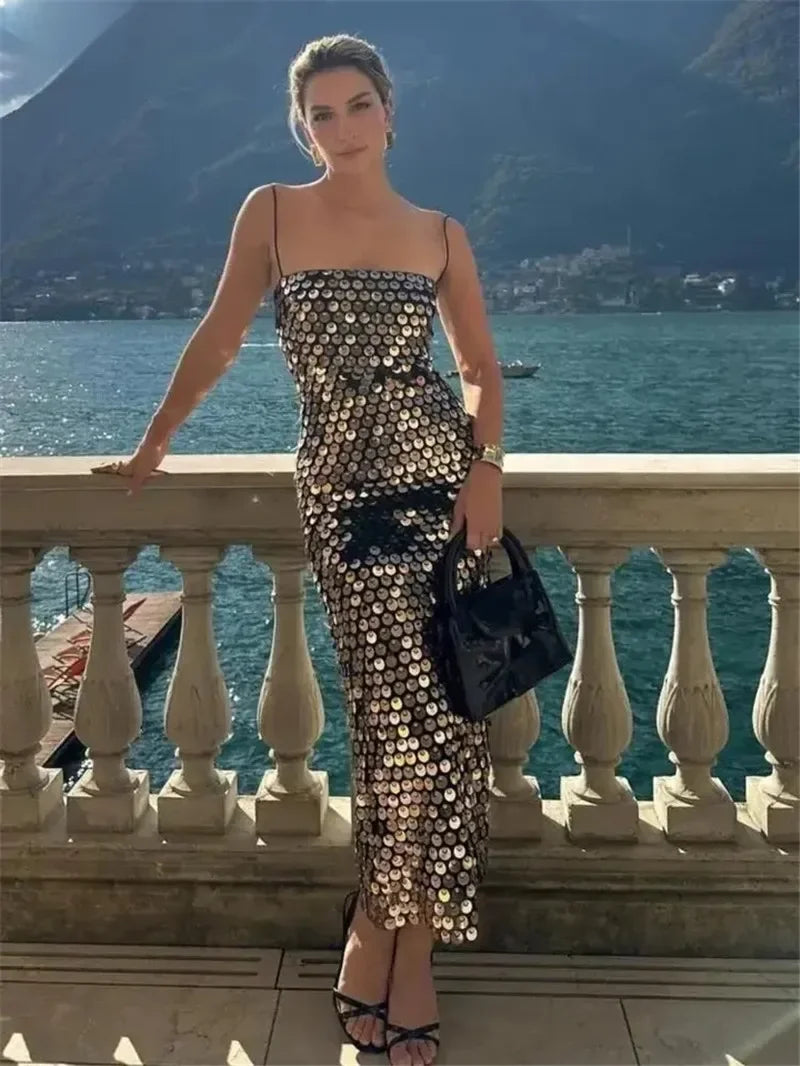 Sequin Strap Sleeveless Shiny Party Dress Main image