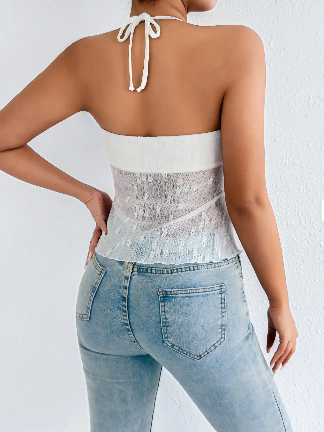 Low Neck Pleated Y2K Lace-up Cami Top Secondary image