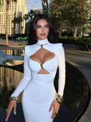 Cutout V Neck Long Sleeve Party Dress