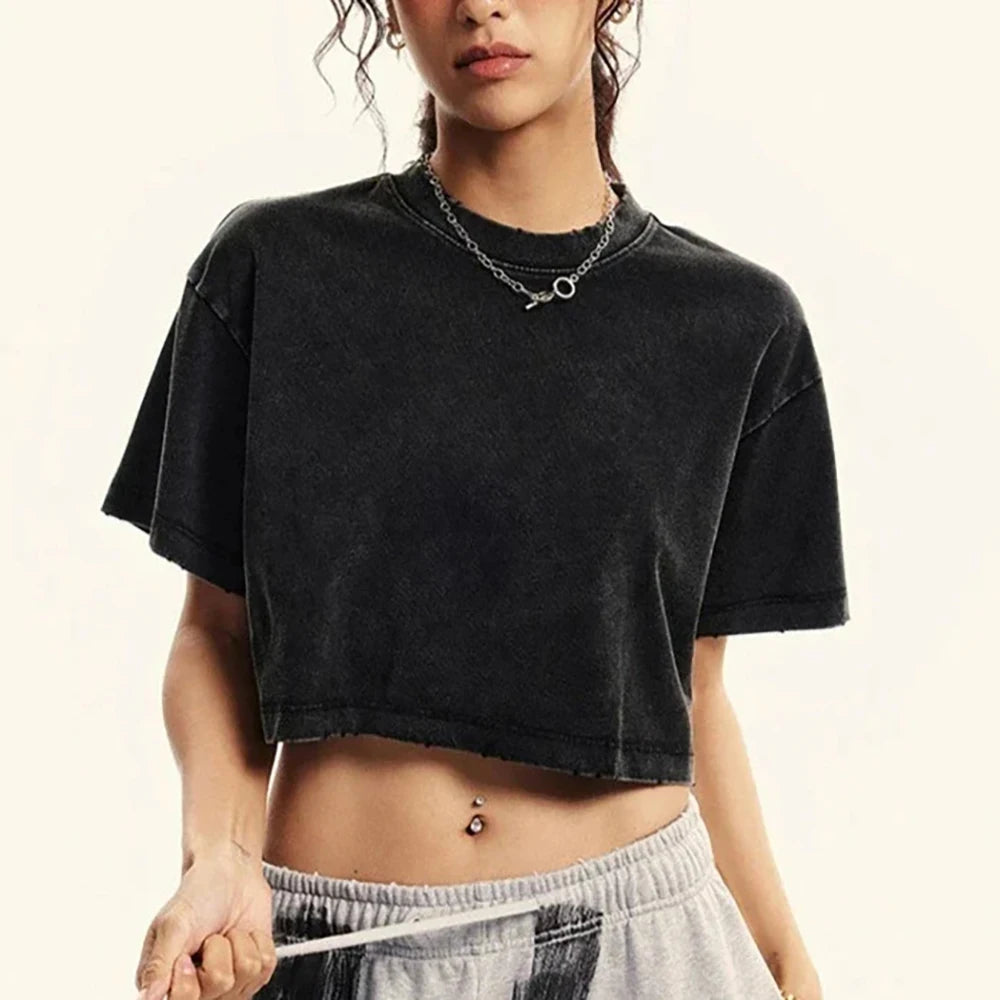 Slim Washed Cotton Crop T-shirt Main image