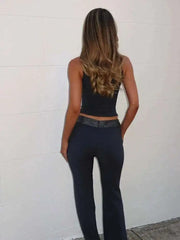 Vest Crop Slim Bodycon Two Piece Pants Set