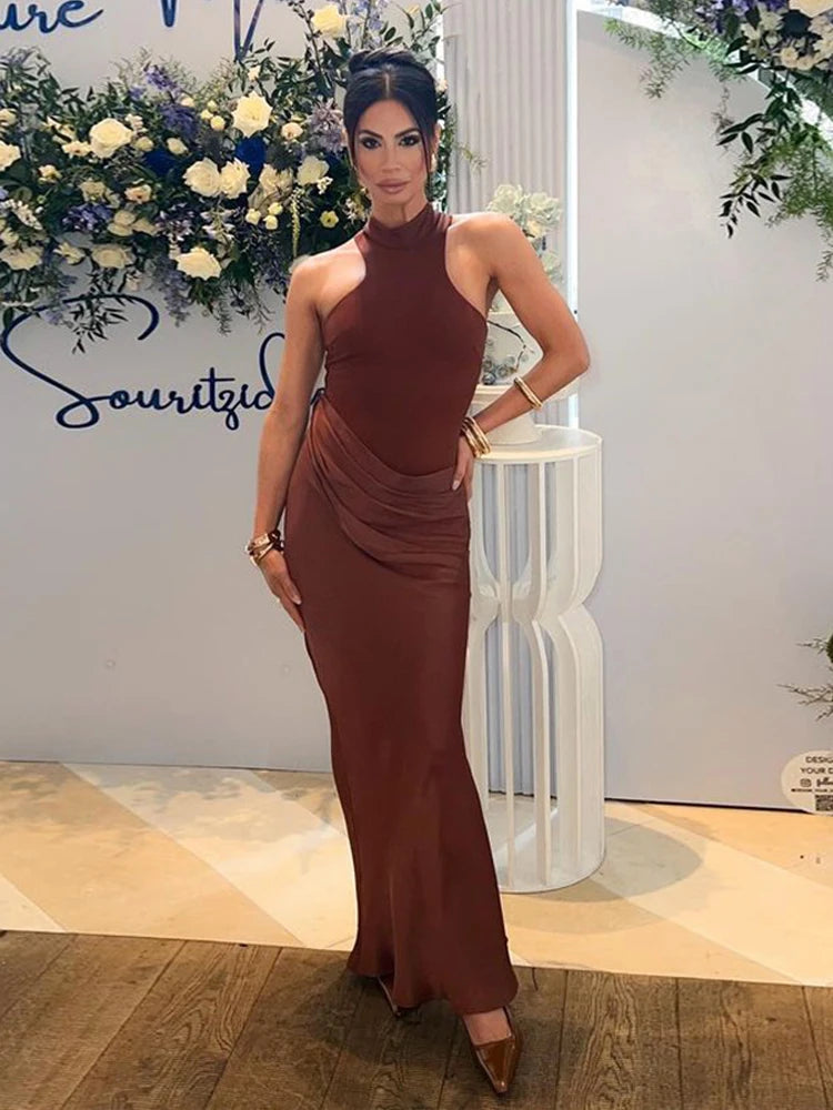 Satin Hollow Out Black Maxi Dress Secondary image