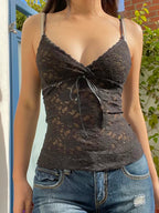 Black Lace V-Neck Cami Crop Top