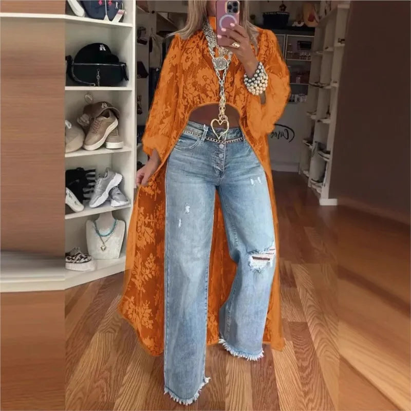 Lace Floral High Neck Puff Sleeve Blouse Secondary image