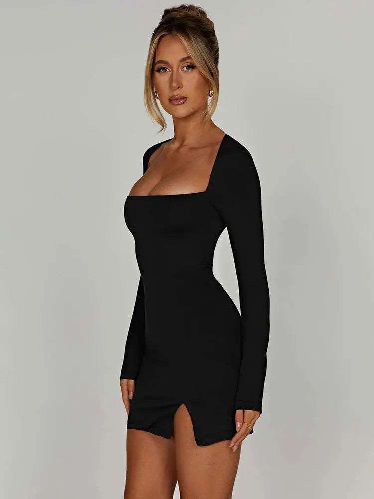 Lace Up Split Backless Long Sleeve Mini Dress Secondary image