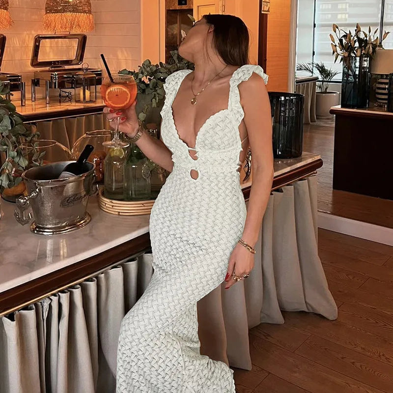 Lace Up Hollow Slim V-neck Maxi Dress Secondary image