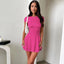 Solid A-Line Folds O-Neck Short Sleeve Work Dress