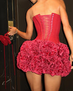 Strapless Red Floral Dress