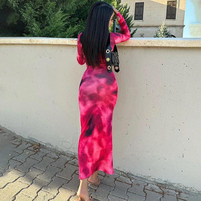 Tie Dye Long Sleeve Wrap Midi Dress Secondary image