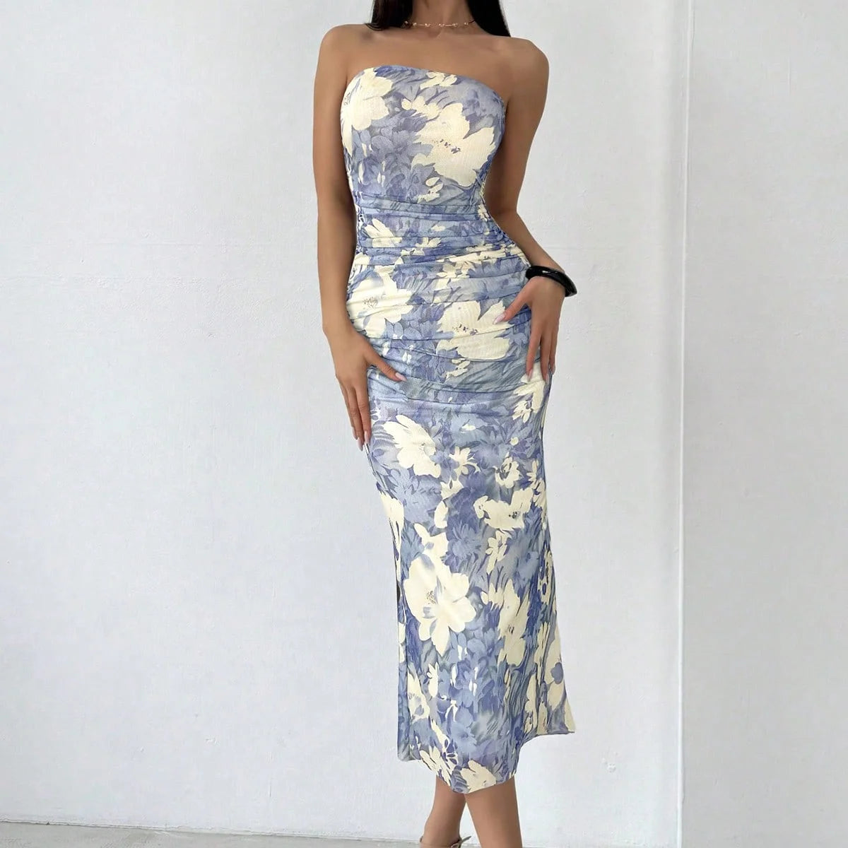 Strapless Hip Wrap Floral Dress Main image