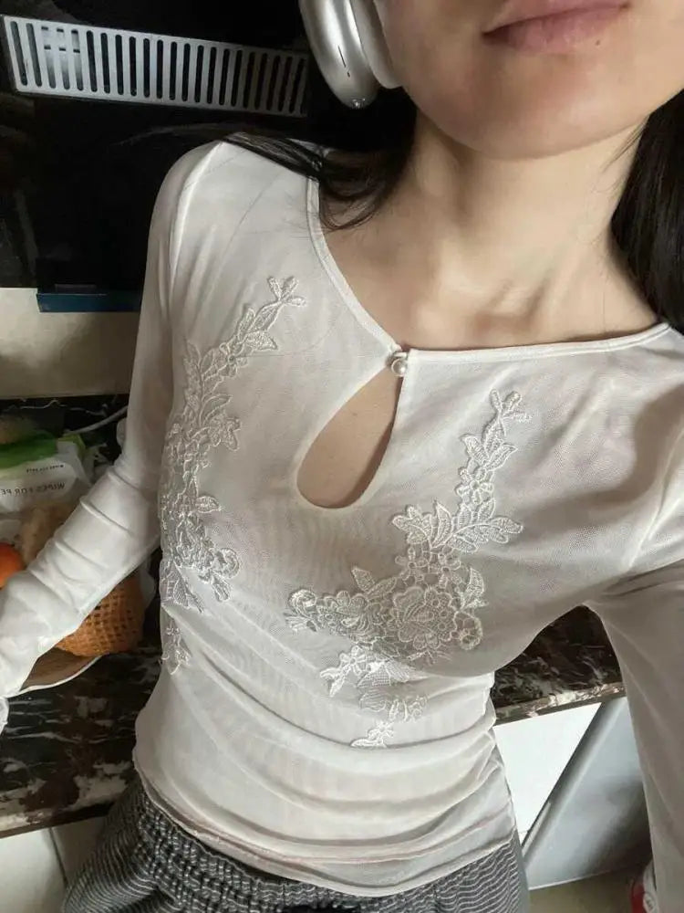 Floral Mesh Long Sleeve Sheer Top Secondary image
