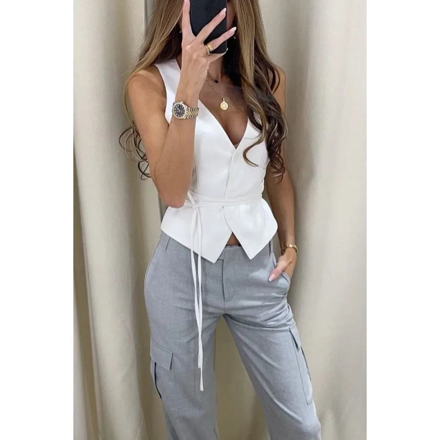 Lace Up Sleeveless White Blouse Secondary image