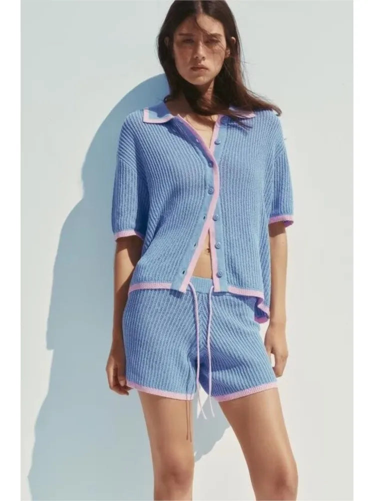 Patchwork Polo Drawstring Knit Set Main image