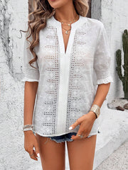 Floral Embroidery Lace Swiss Dot Blouse