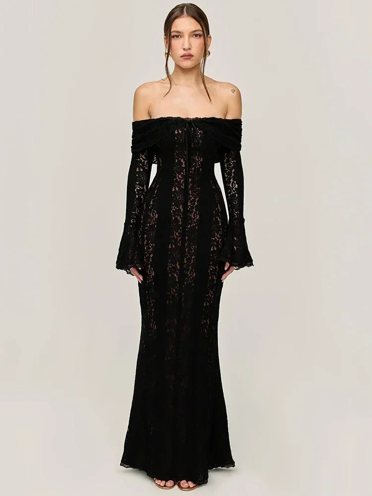 Winter Elegant Maxi Wedding Guest Lace Dress Main image