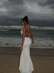 3D Flower Sleeveless Sweet Chic Slit Beach Two Piece Skirt Set