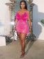Feather Strapless V Neck Mesh Party Dress