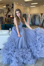 Strapless Black Layered Prom Dress