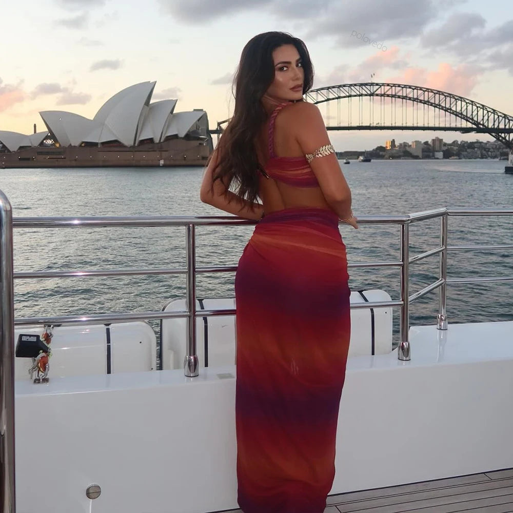 Gradient Cover Up Push Up Long Skirt Three Piece Swim Sets Secondary image