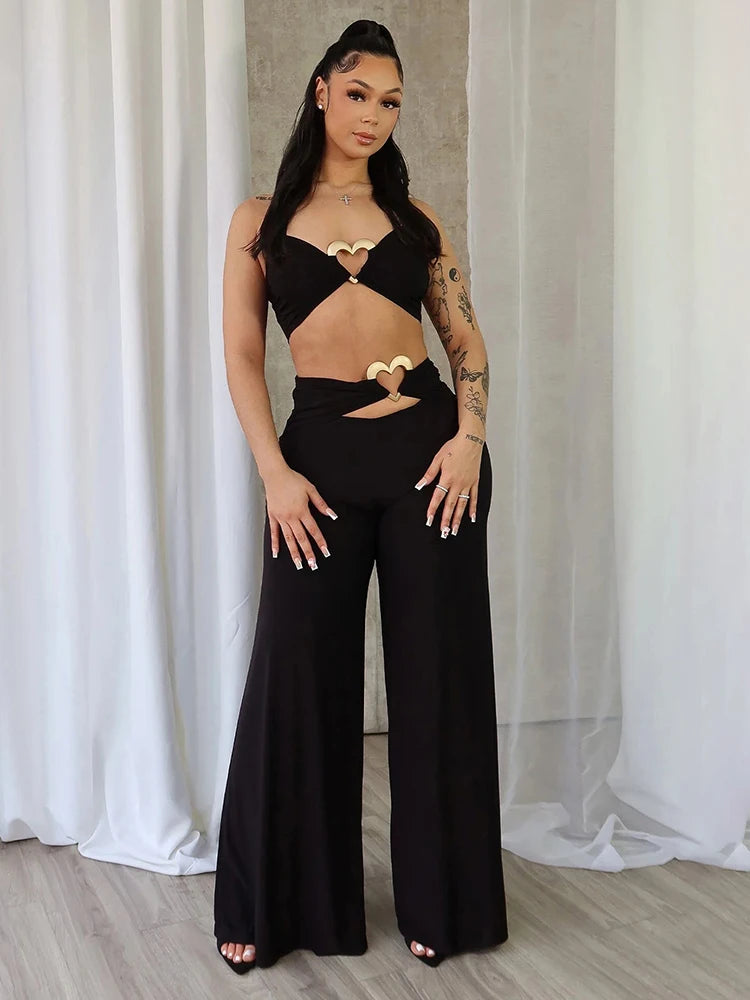 Heart Metal Wide Leg Two Piece Pants Set Secondary image