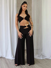 Heart Metal Wide Leg Two Piece Pants Set