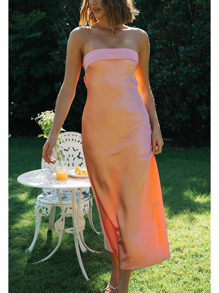 Off Shoulder Tube Elastic Silk Dress