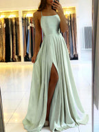 Blue Satin Spaghetti A-Line Prom Dress
