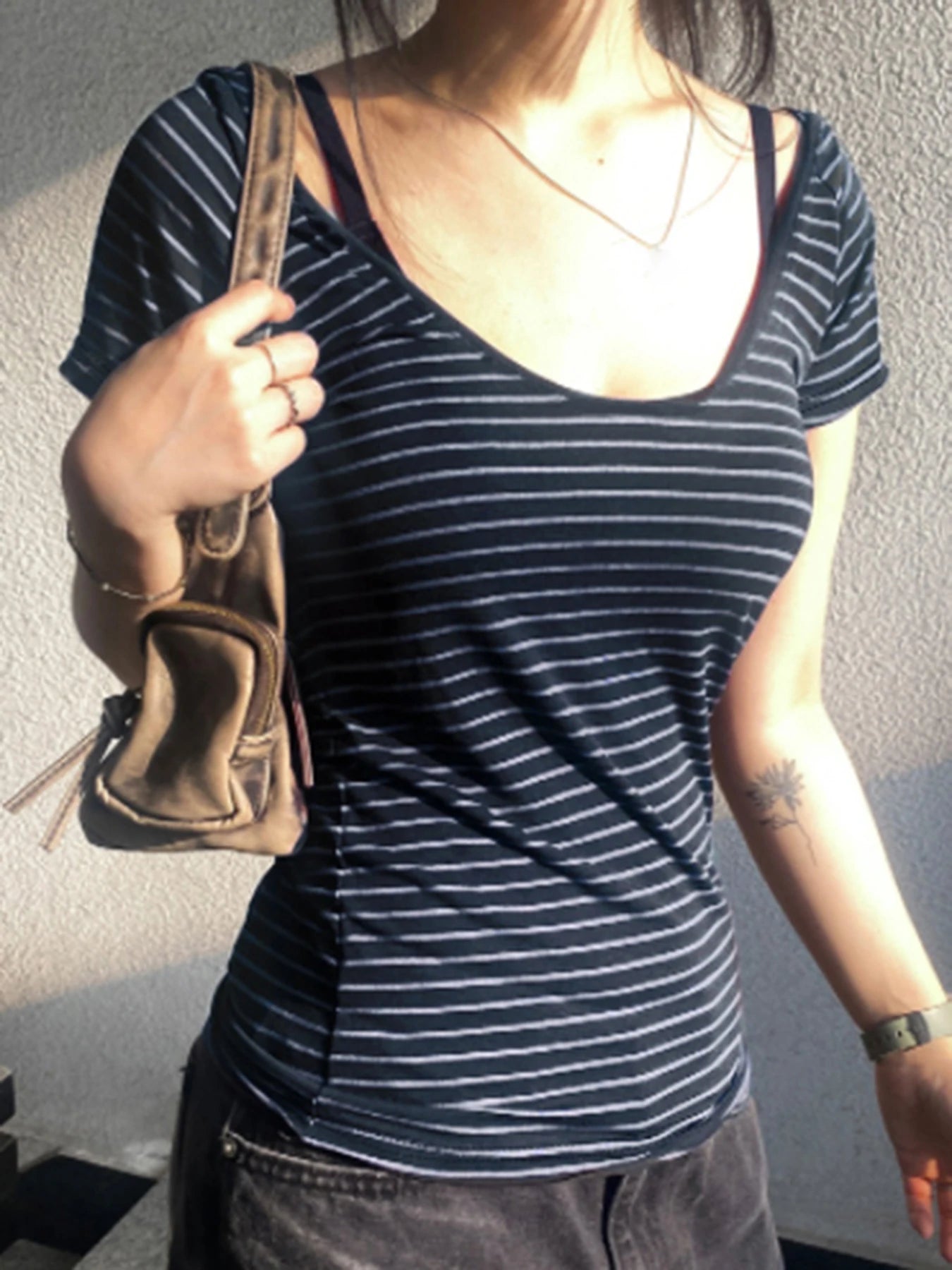 Striped Slim Fit Simple T-Shirt Crop Top Main image