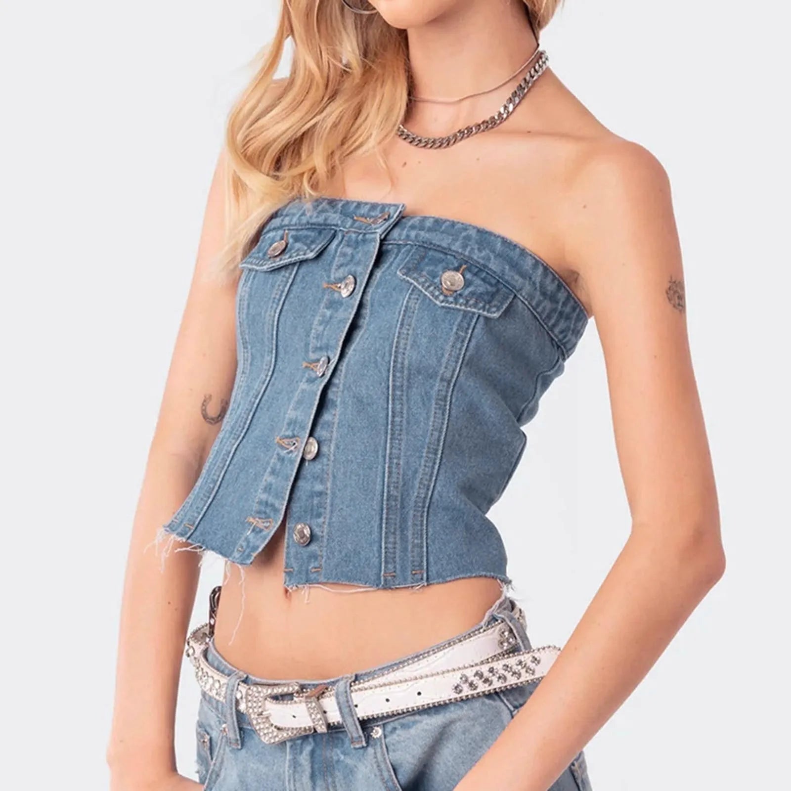 Button Down Jean Corset Strapless Secondary image