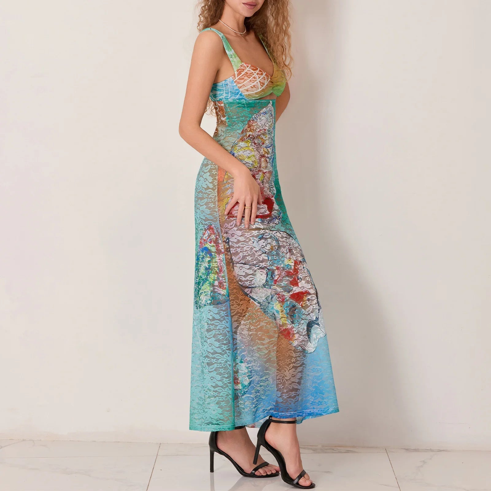 Hollow Pattern Cami Floral Dress