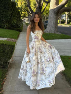 Pleated Sleeveless Backless Floral Dress