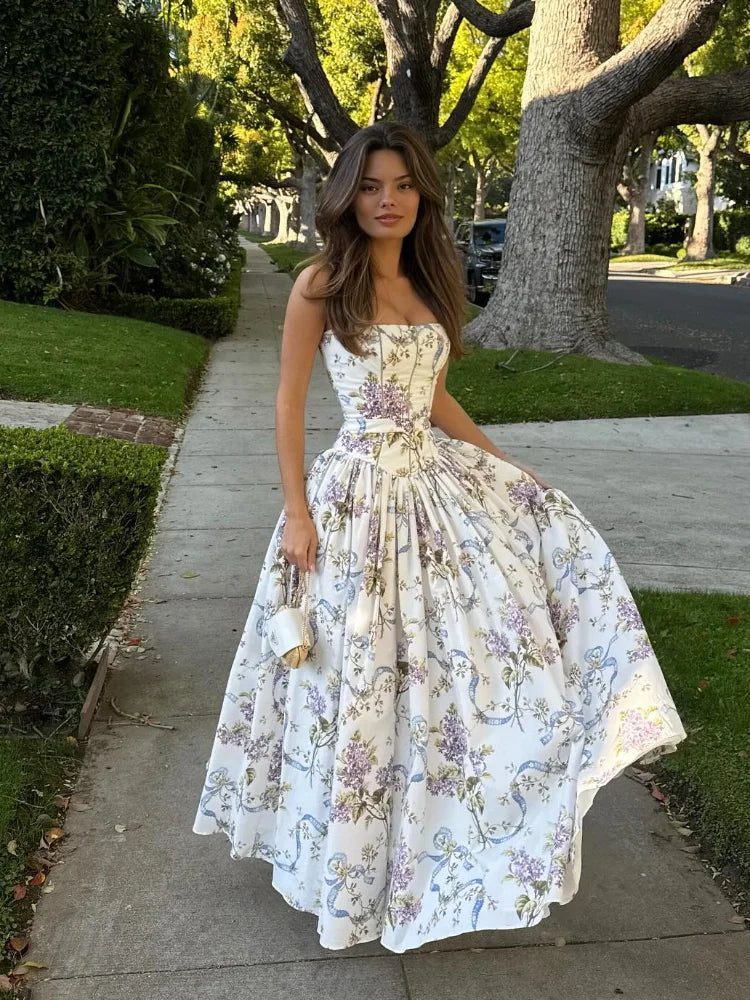 Pleated Sleeveless Backless Floral Dress Main image