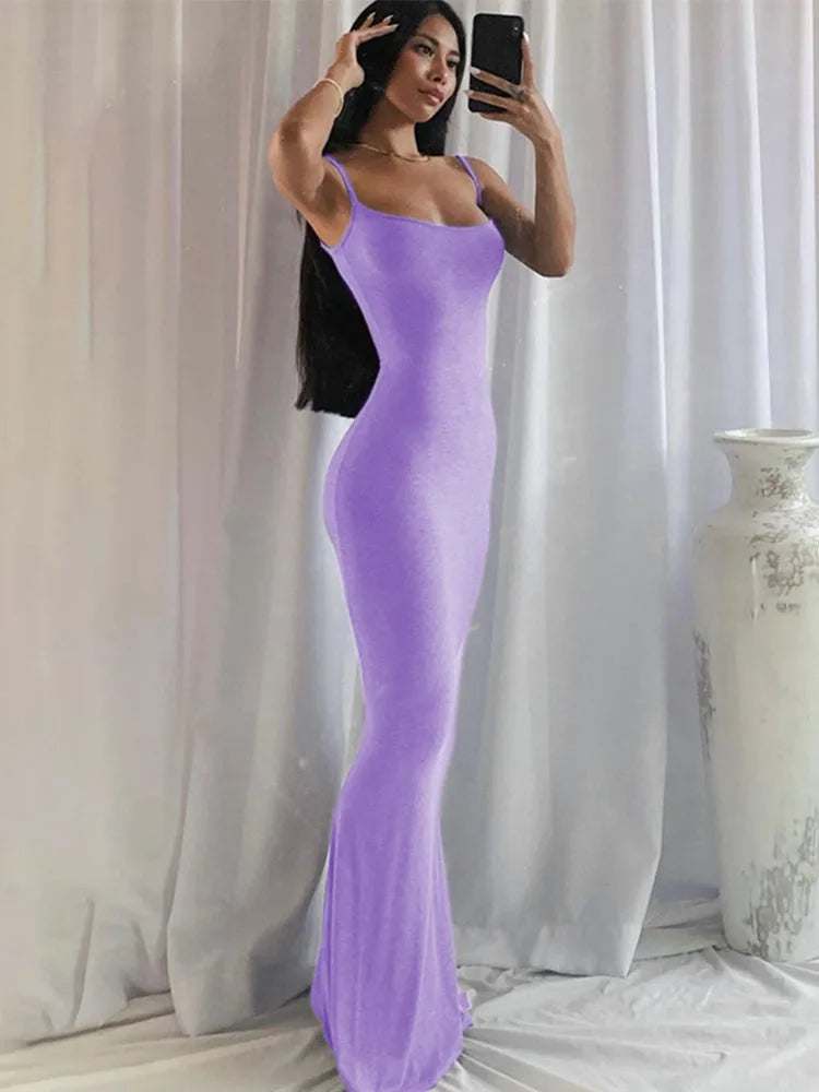 Satin Slip Sleeveless Backless Slim Spring Y2K Concise Elegant Midi Dresses