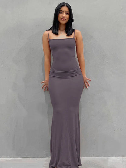 Satin Slip Sleeveless Backless Slim Spring Y2K Concise Elegant Midi Dresses