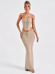 Strapless Lace Bandage Maxi Knit Set