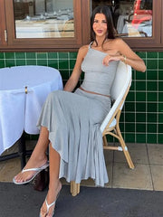 Fold Over One Shoulder Maxi Knit Set