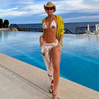 Ocean Printed Cover Up Cut Out Bodysuit Three Piece Swim Sets