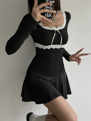 Patchwork Lace Square Neck Mini Dress