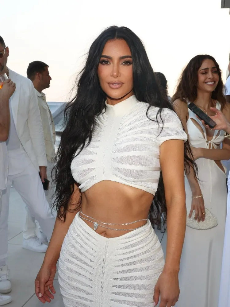 Knitted Crop Top Hollow Out Design Two Piece Shorts Set Secondary image