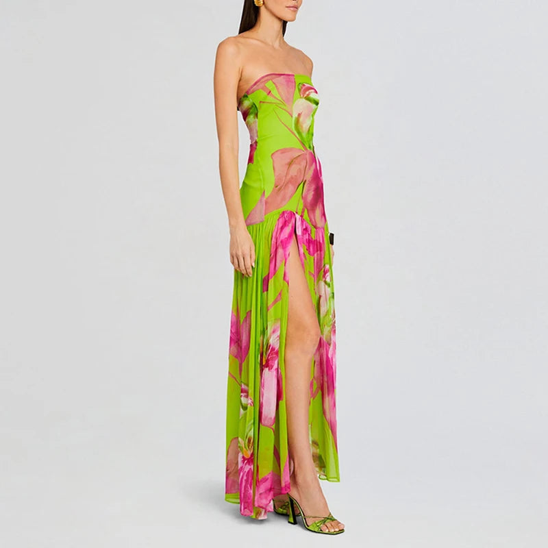 Printed Strapless Pleated Midi Dress Secondary image
